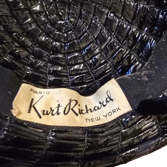Vintage Kurt Richard New York Straw Boater Hat - Navy Hat with Yellow Ribbon - Picture 4 of 5
